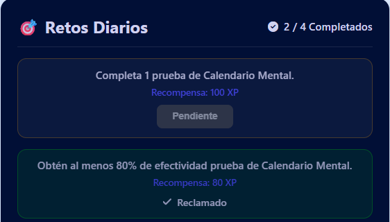 Pantalla de retos diarios